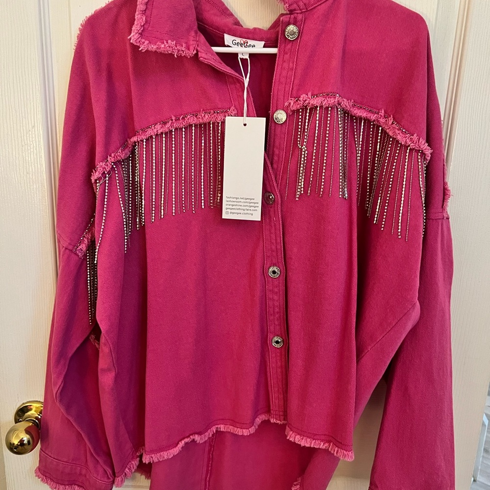 Pink Fringe Button-Up Shirt